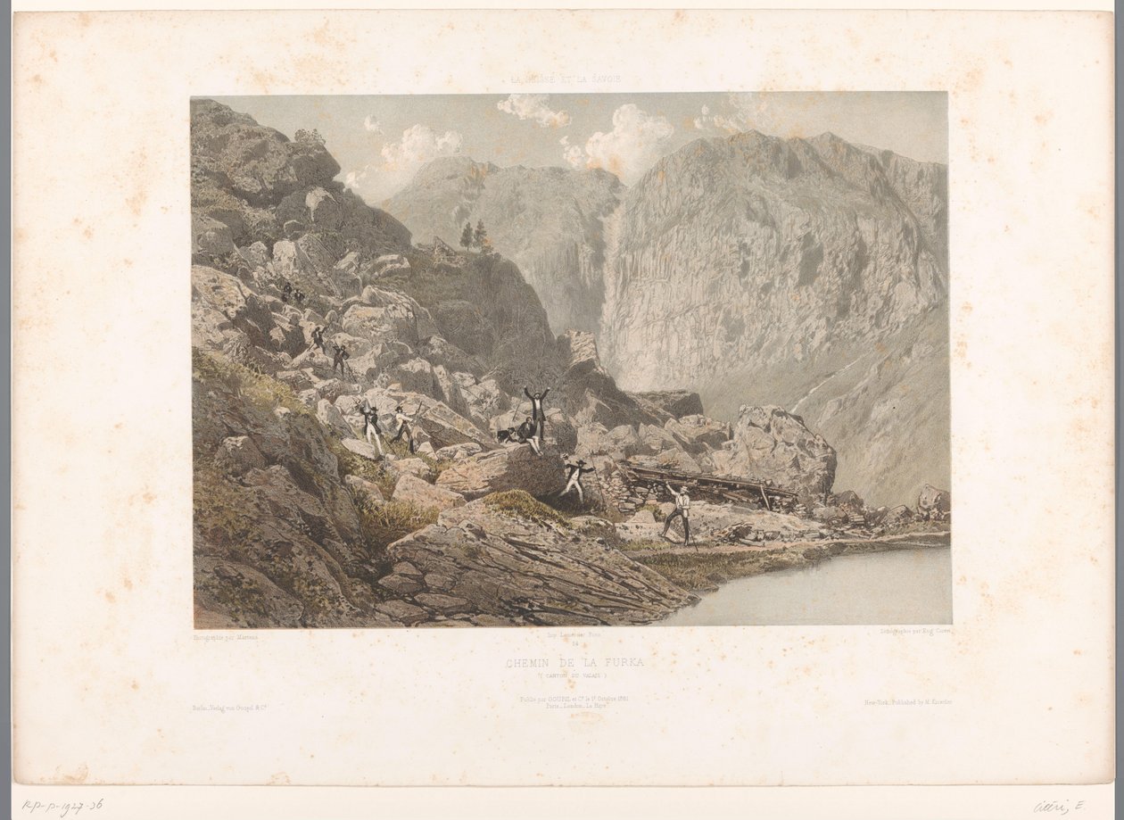 Vandrare på Furkapasset Chemin de la Furka (titel på objekt) Ansikten i Schweiz och Savoy (serietitel) La Suisse et la Savoie (serietitel på objekt) av Eugene Ciceri