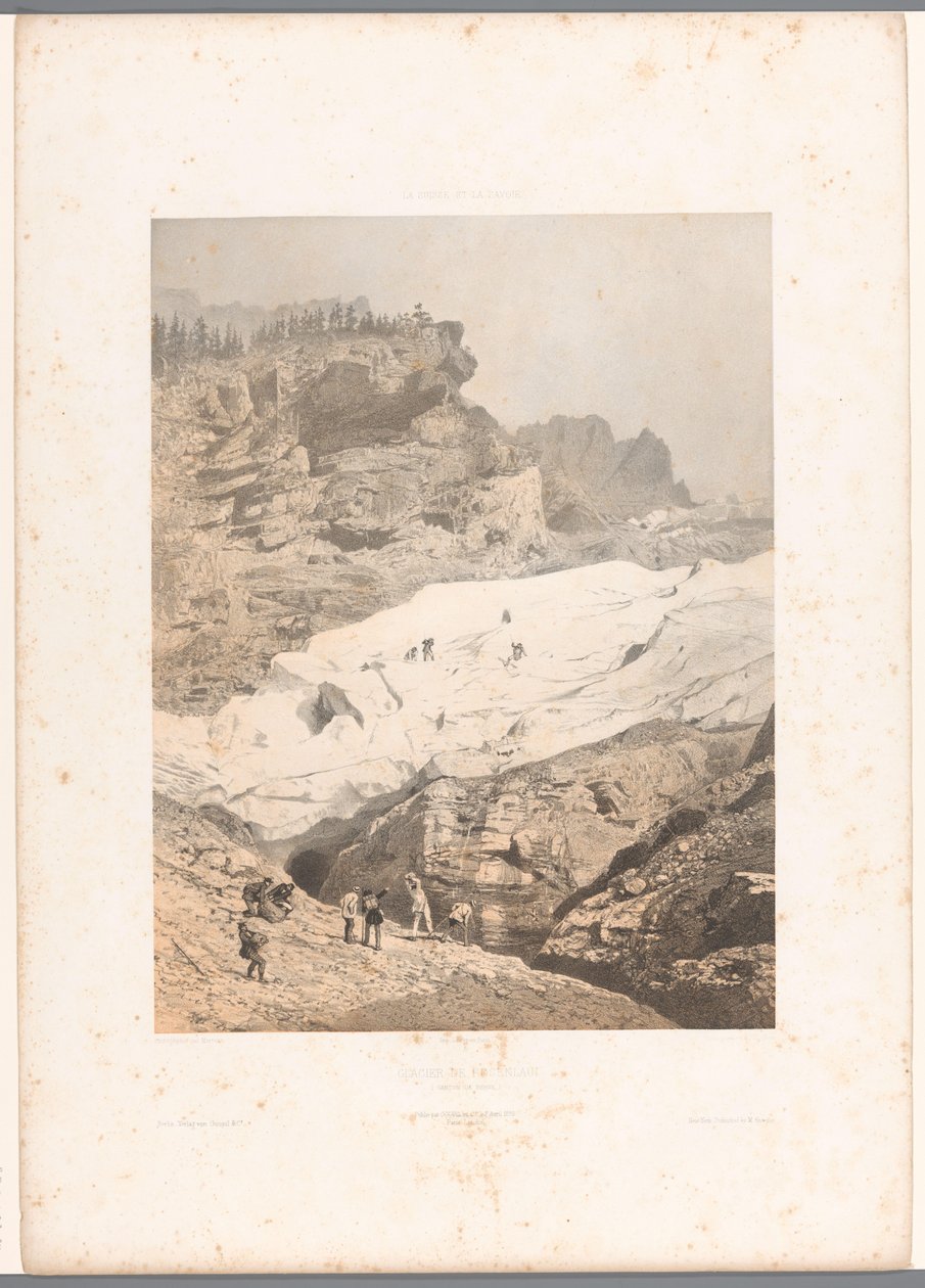 Vandrare på Rosenlaui-glaciären Glacier de Rosenlaui (titel på objekt) Ansikten i Schweiz och Savoy (serietitel) La Suisse et la Savoie (serietitel på objekt) av Eugene Ciceri