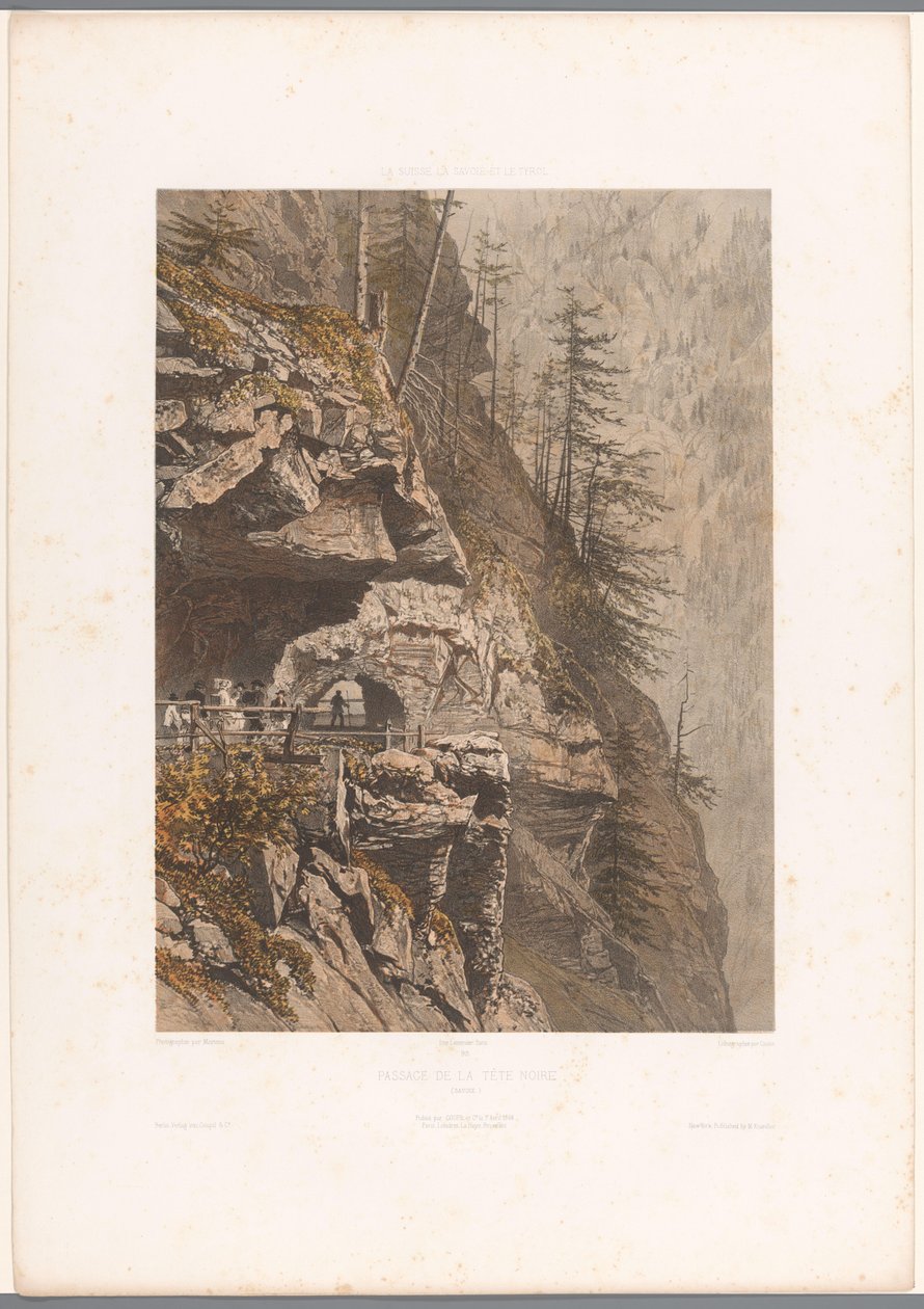 Wandelaars op de Tête Noire-pas mellan Martigny och Chamonix Passage of the Black Head (titel på objekt) Gezichten i Schweiz, Savoy in Tirol (serietitel) Schweiz, Savojen och Tyrolen (serietitel på objekt) av Eugene Ciceri