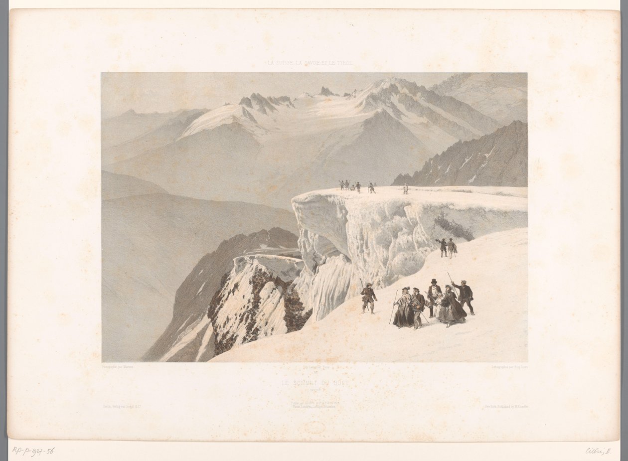 Vandrare på toppen av Mont Buet Le summet du Buet (titel på objekt) Visningar i Schweiz, Savojen och Tyrolen (serietitel) La Suisse, la Savoie et le Tyrol (serietitel på objekt) av Eugene Ciceri