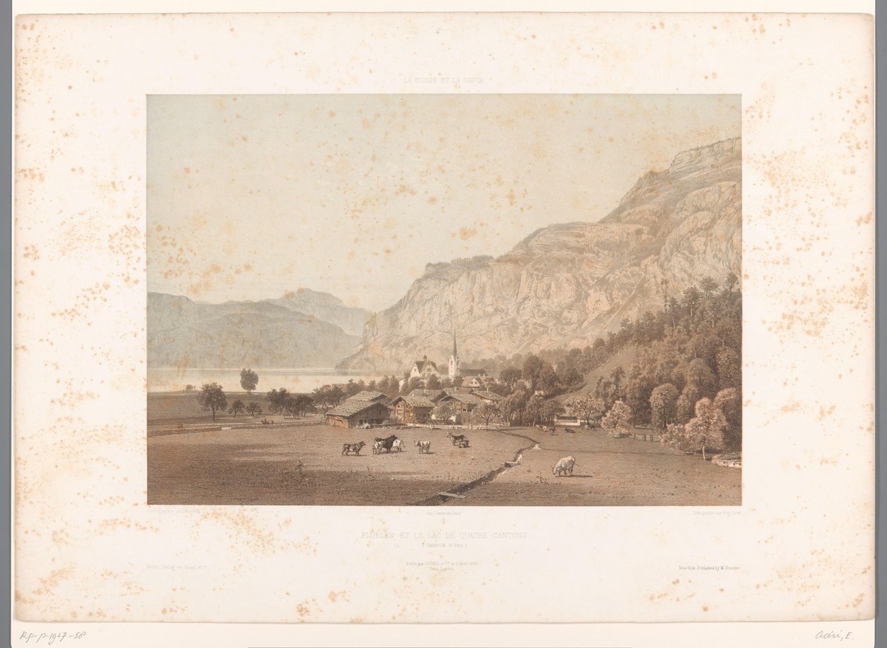 Utsikt över Flüelen vid Luzernsjön Flüelen et le lac de Quatre Cantons (titel på objekt) Ansikten i Schweiz och Savoy (serietitel) La Suisse et la Savoie (serietitel på objekt) av Eugene Ciceri