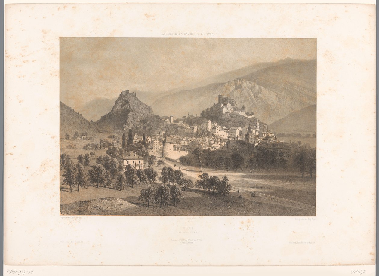 Utsikt över Sion i Rhônes dal Zion (titel på objekt) Visningar i Schweiz, Savojen och Tyrolen (serietitel) La Suisse, la Savoie et le Tyrol (serietitel på objekt) av Eugene Ciceri