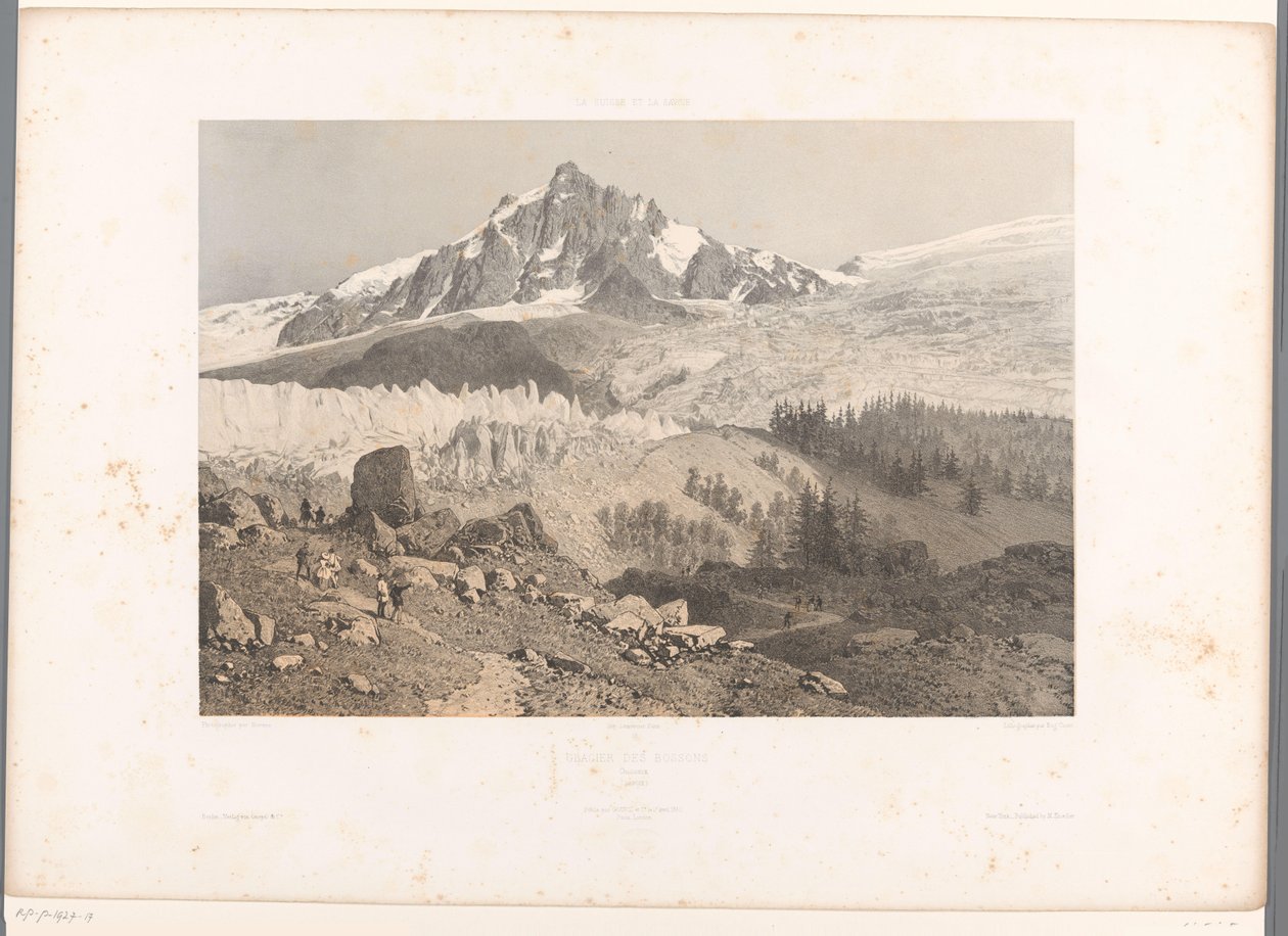 Utsikt över Bossons-glaciären i Chamonixdalen Glacier des Bossons, Chamonix (titel på objekt) Ansikten i Schweiz och Savoy (serietitel) La Suisse et la Savoie (serietitel på objekt) av Eugene Ciceri