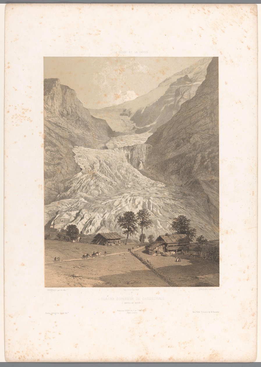 Utsikt över den höga Grindelwaldglaciären Glacier Superior de Grindelwald (titel på objekt) Ansikten i Schweiz och Savoy (serietitel) La Suisse et la Savoie (serietitel på objekt) av Eugene Ciceri