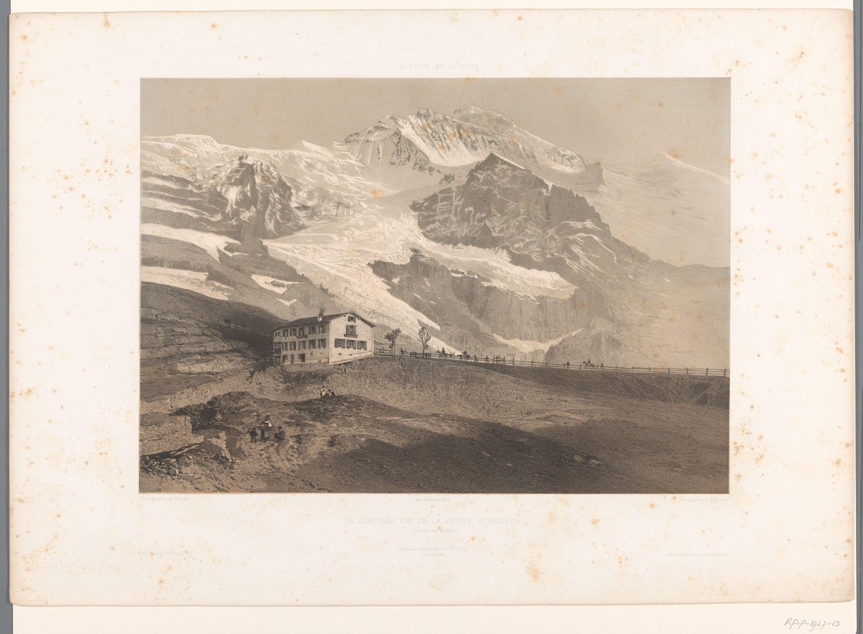 Utsikt över Jungfrau från Kleine Scheidegg La Jungfrau vue de la petite Scheideck (titel på objekt) Ansikten i Schweiz och Savoy (serietitel) La Suisse et la Savoie (serietitel på objekt) av Eugene Ciceri