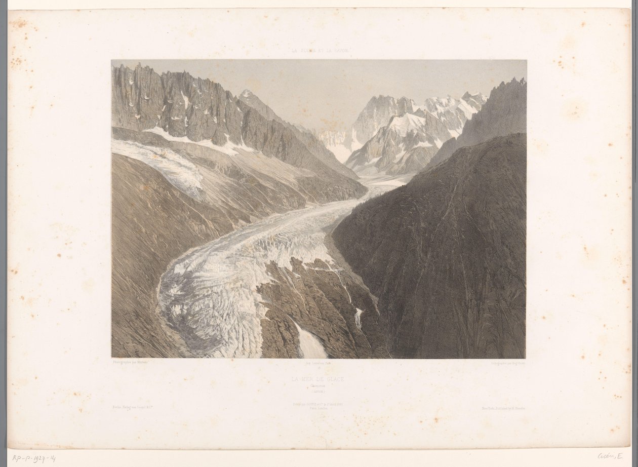 Utsikt över Mer-de-Glace-glaciären i Chamonix La Mer de Glace, Chamonix (titel på objekt) Ansikten i Schweiz och Savoy (serietitel) La Suisse et la Savoie (serietitel på objekt) av Eugene Ciceri