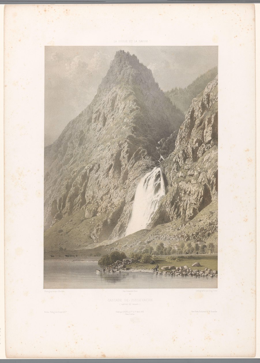 Utsikt över vattenfallet Pissevache Cascade de Pissevache (titel på objekt) Ansikten i Schweiz och Savoy (serietitel) La Suisse et la Savoie (serietitel på objekt) av Eugene Ciceri