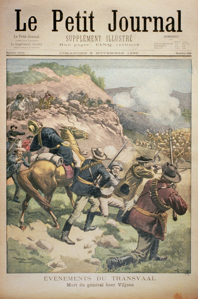 Händelser i Transvaal: Boergeneralen Viljoens död, framsidan av Le Petit Journal, 5 november 1899 av Eugene Damblans
