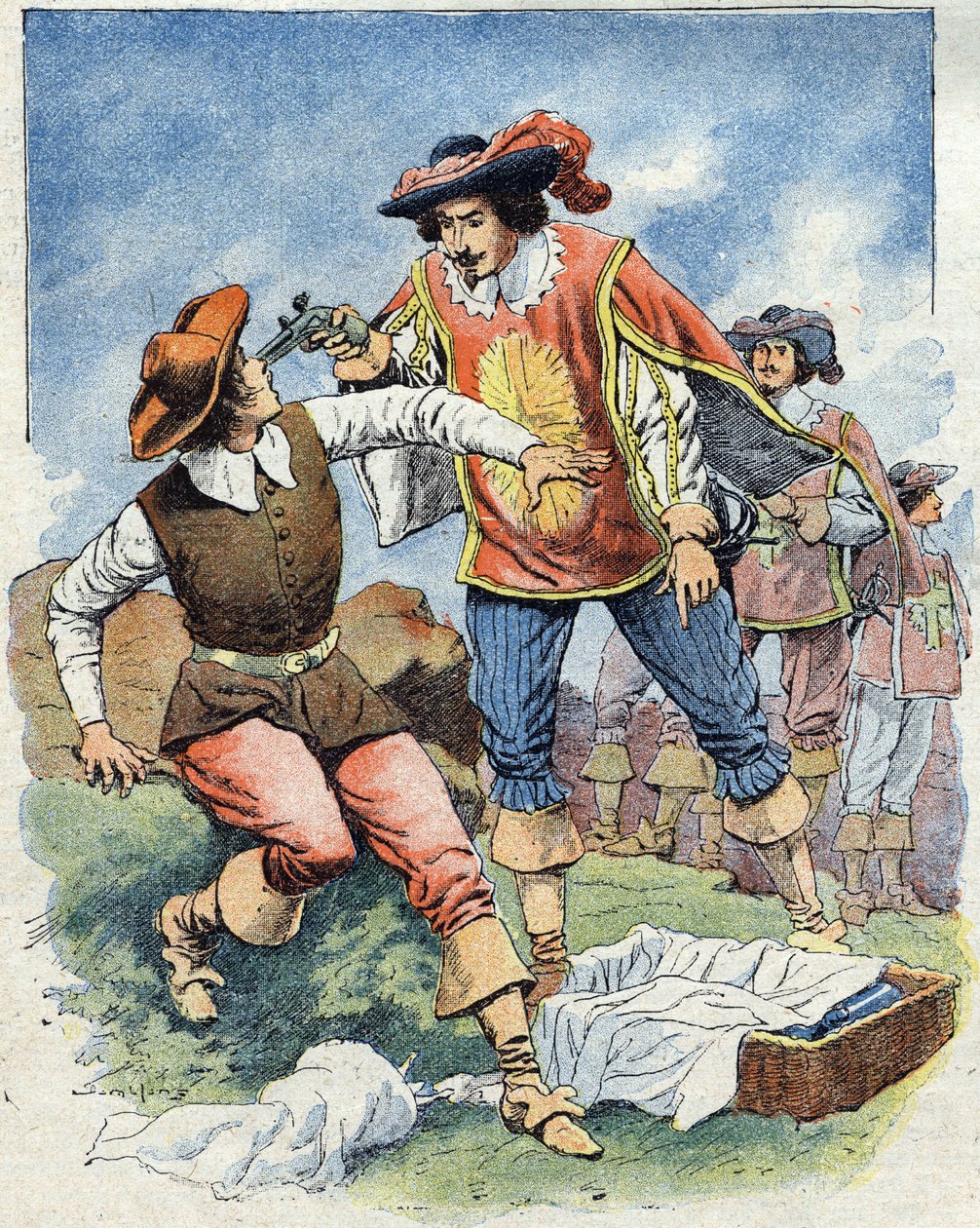 Illustration till "Les Trois Mousquetaires" (De tre musketörerna) av Eugene Damblans