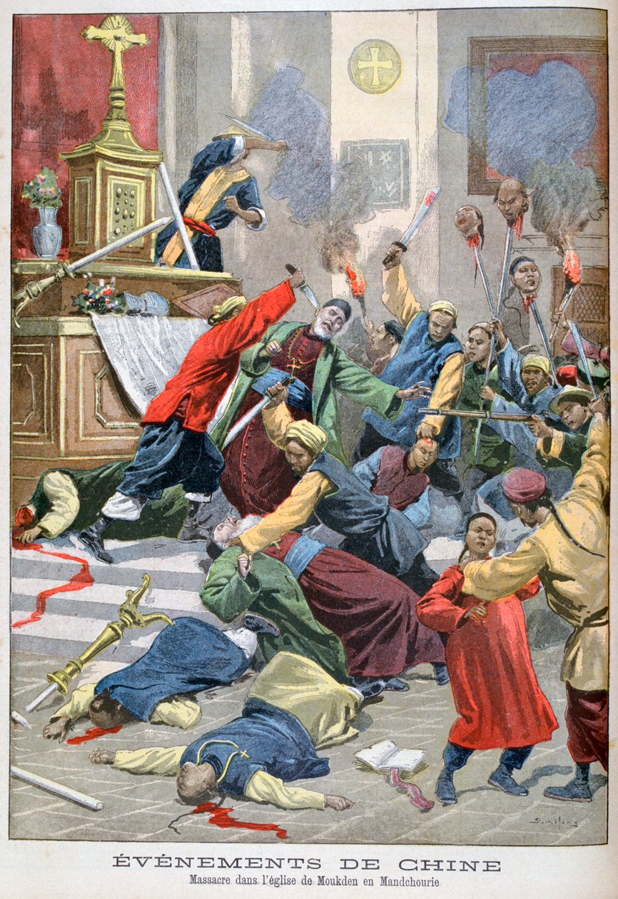 Massaker i kyrkan Moukden, Mandchourie, Kina, 1900 av Eugene Damblans