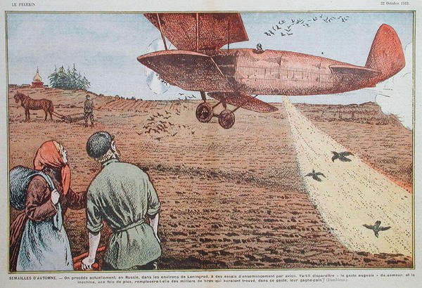 Sådd frön från ett flygplan i Sovjetryssland, illustration för tidningen 