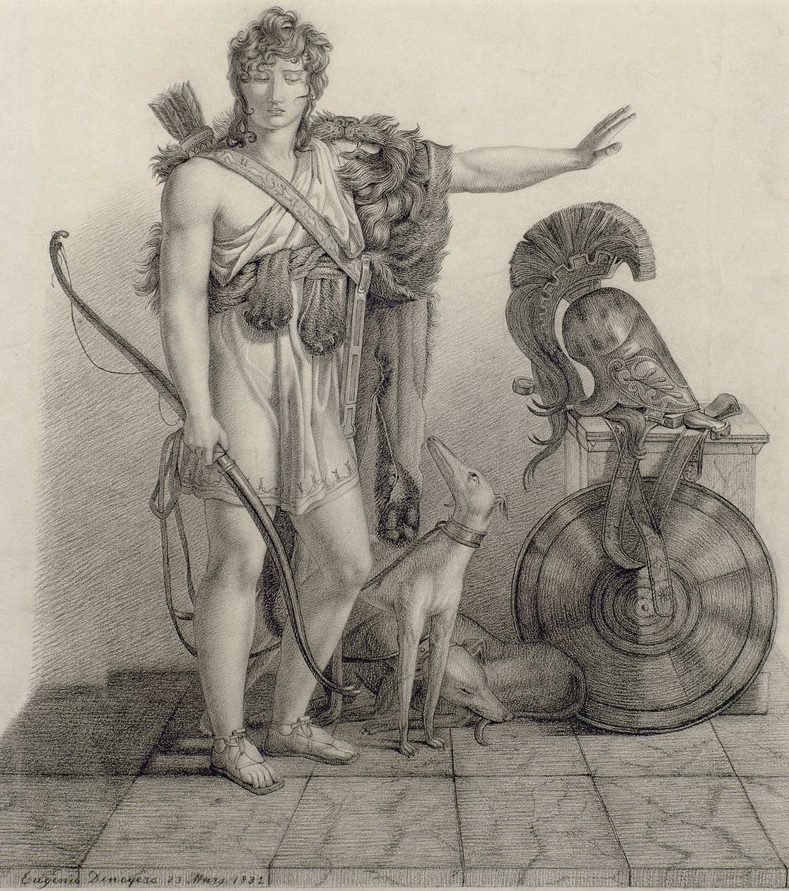 Hippolytus, 1832, efter en målning av baron Pierre Narcisse Guerin (1774-1833) (kol på papper) av Eugene Denagers