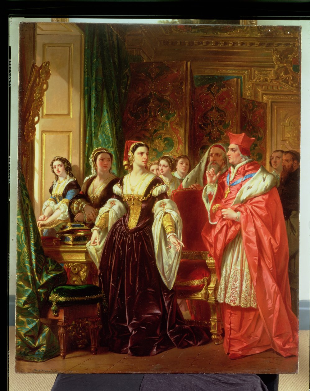 En scen ur Shakespeares Henry VIII; Kardinal Wolsey och Katarina av Aragon, 1858 av Eugene Deveria