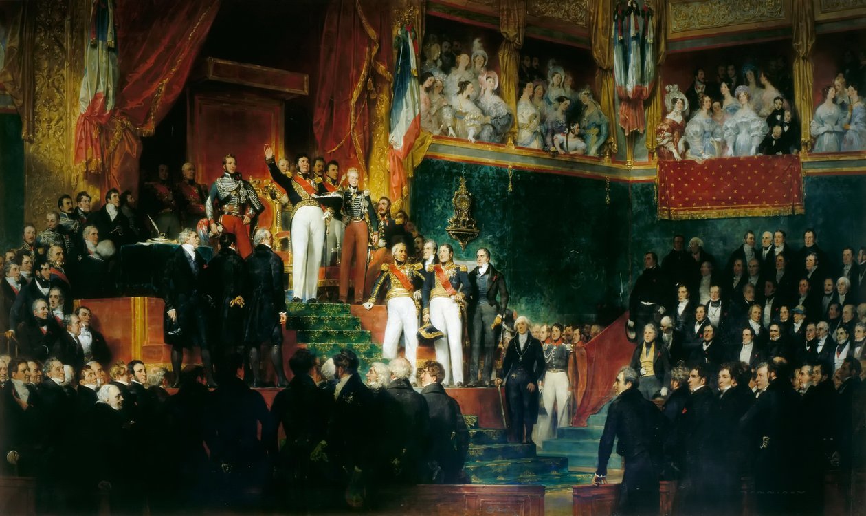 Louis-Philippe I svurs in som kung inför deputeradekammaren, 9 augusti 1830 av Eugene Deveria