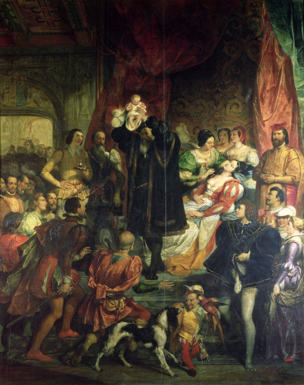 Henri IV:s (1553-1610) födelse i slottet i Pau den 13 december 1553, 1827 av Eugene Deveria