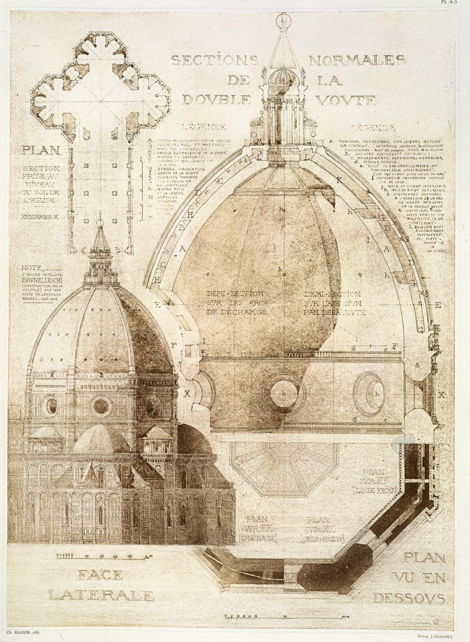 Plan, sektion och höjd av Florens katedral, från 