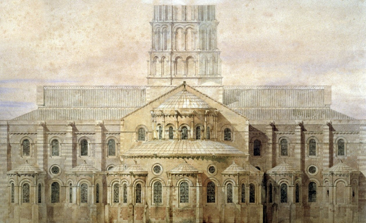 Basilikan Saint Sernin, absiden, Toulouse, ca 1845 (illustration) av Eugene Emmanuel (after) Viollet le Duc