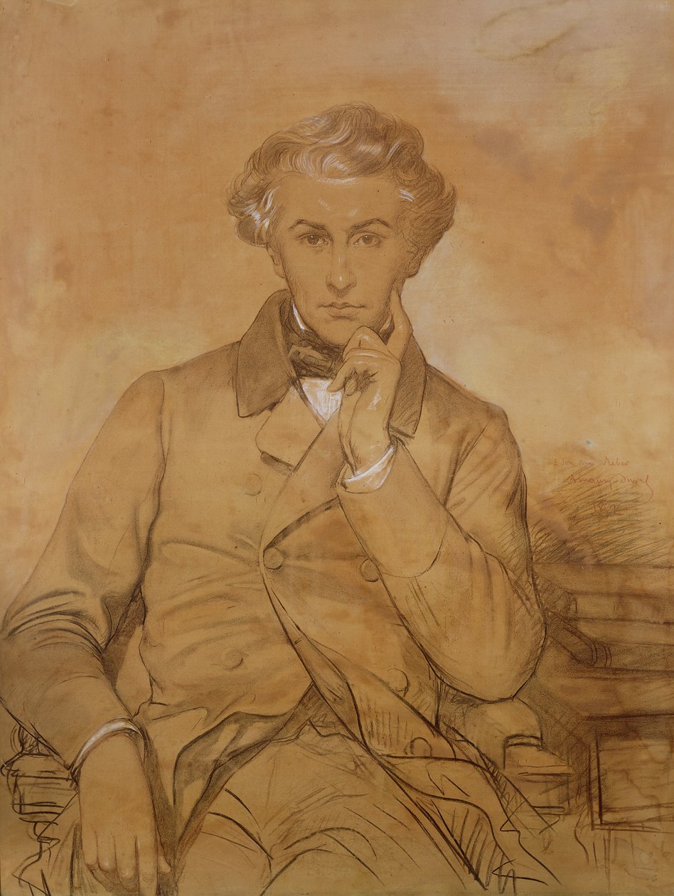 Porträtt av Henri Reber (1807-80) (penna och vit krita på papper) av Eugene Emmanuel Amaury Duval