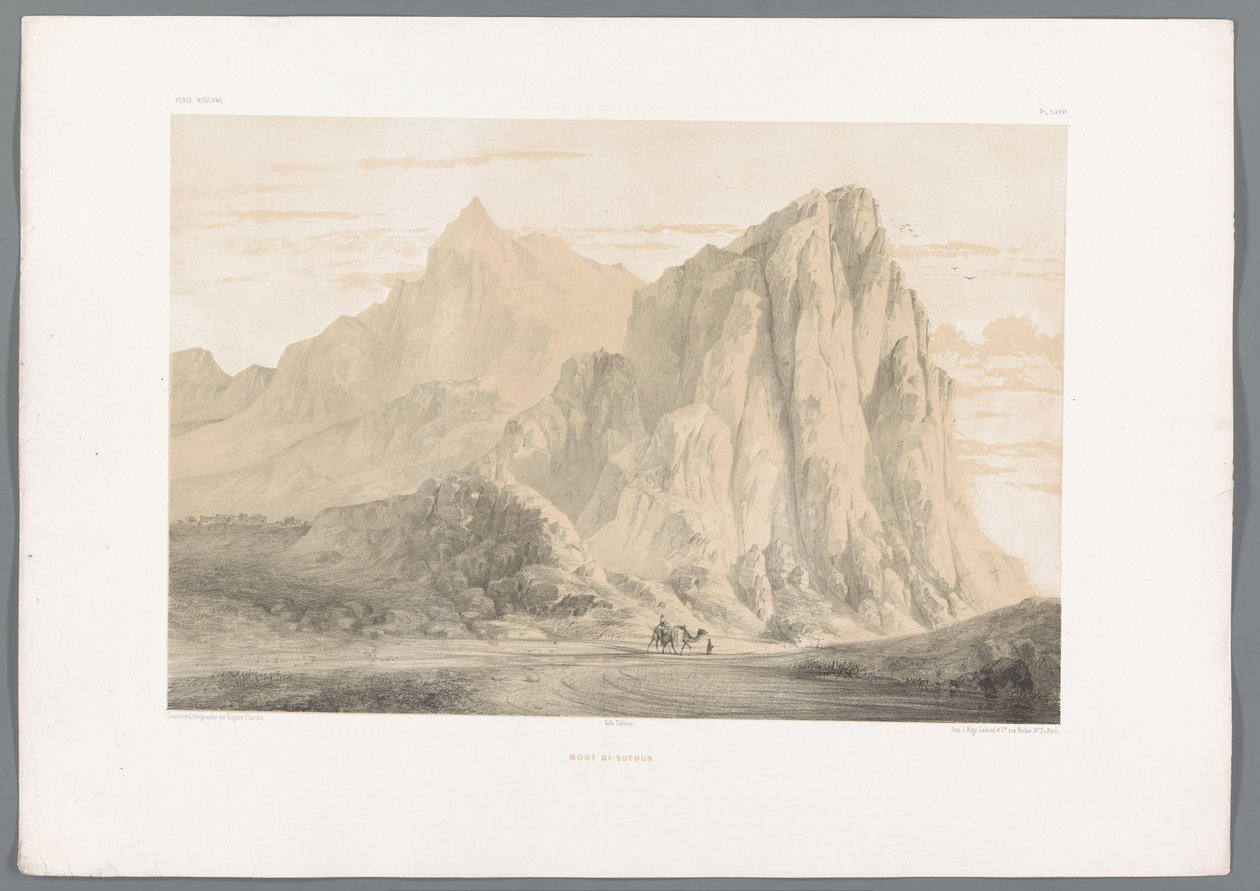Mount Behistun i Iran Mont Bi Sutoun (titel på objekt) Persiska landskap (serietitel) Perse modern (serietitel) av Eugene Flandin