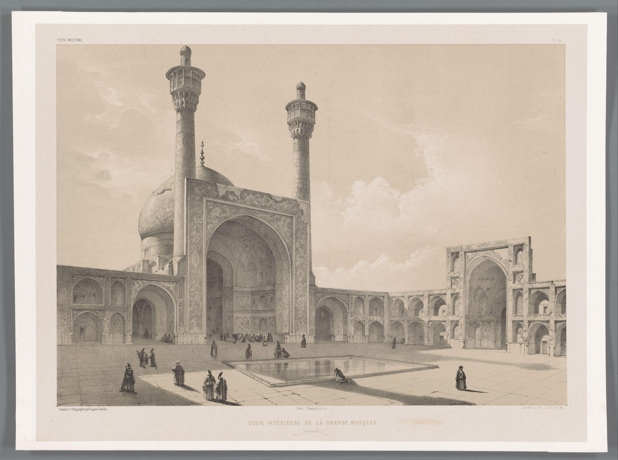 Gården till Jameh-moskén i Isfahan Cour intérieure de la grande mosquée (Ispahan) (titel på objektet) Persiska landskap (serietitel) Perse modern (serietitel) av Eugene Flandin