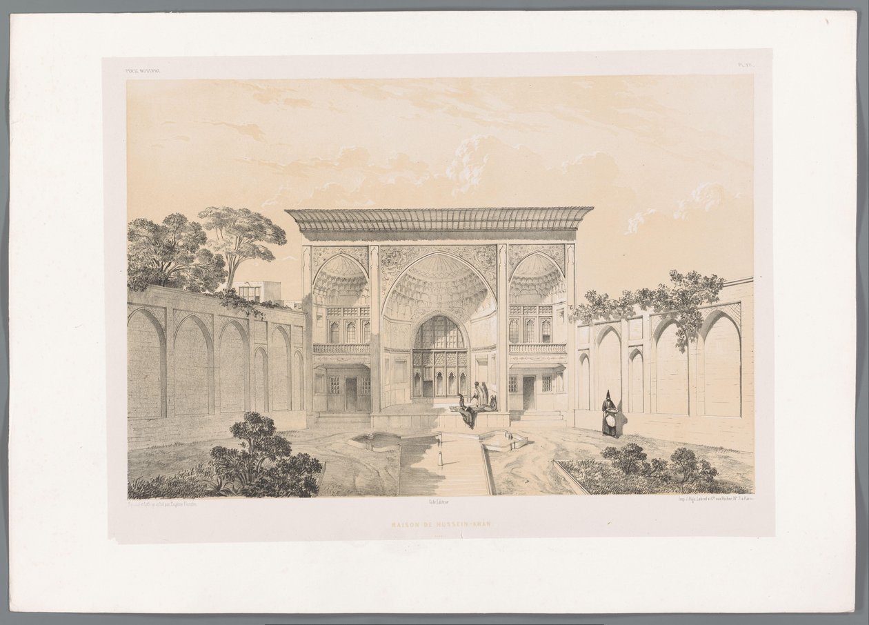 Gården till Hussein Khan-huset i Tabriz Maison de Hussein-Khân Tabriz (titel på objekt) Persiska landskap (serietitel) Perse modern (serietitel) av Eugene Flandin