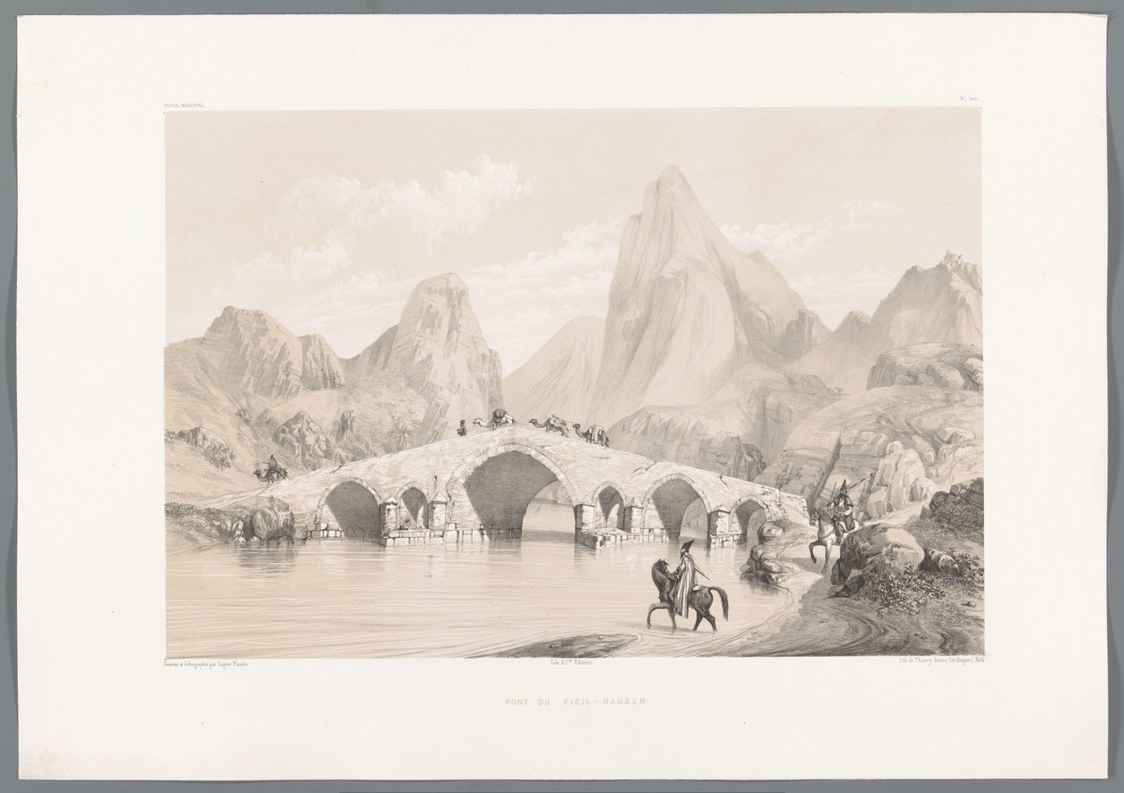 Bron Pol-e Dokhtar Pont du Kizil-Hauzen (titel på objekt) Persiska landskap (serietitel) Perse modern (serietitel) av Eugene Flandin