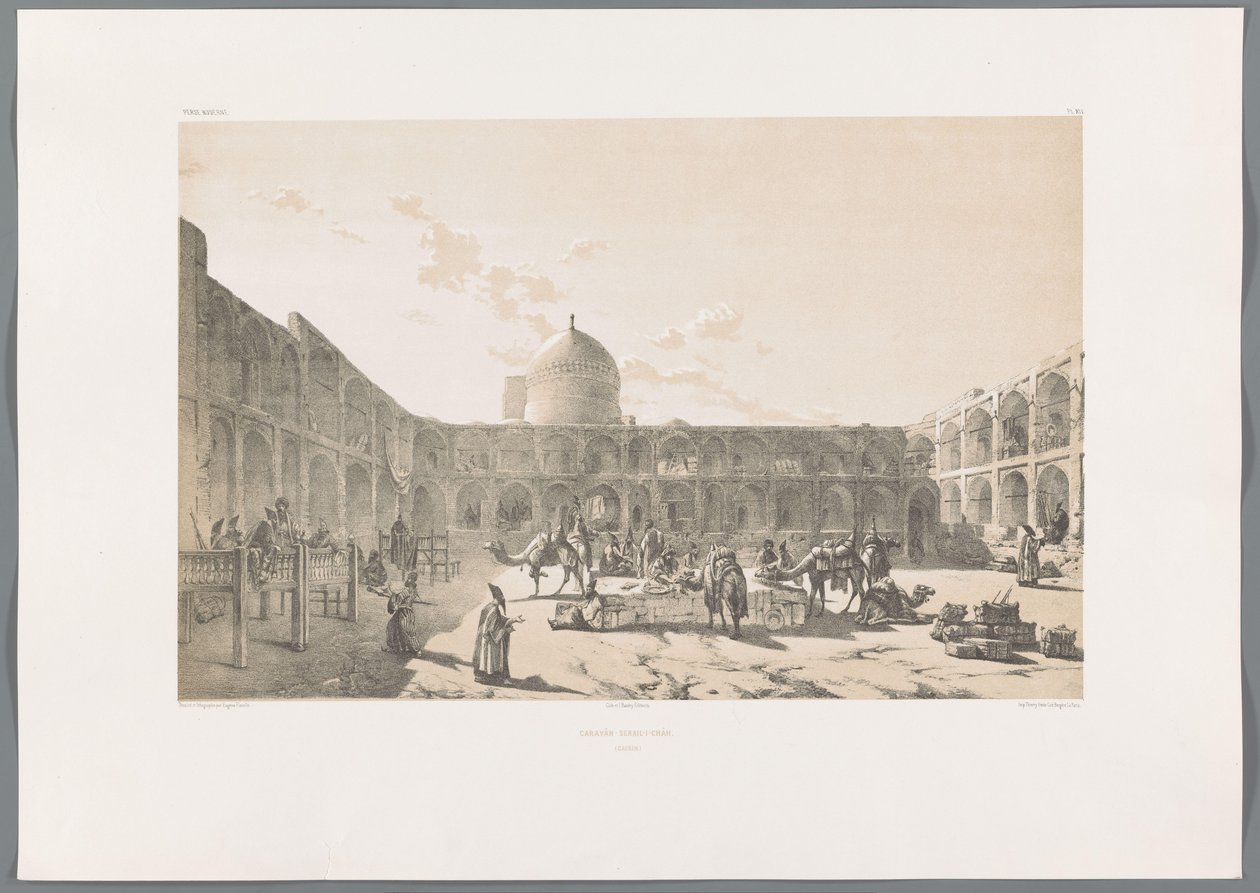 Caravanserai-i-Shah i Qazvin Caravân-Serail-I-Châh (Casbin) (titel på objekt) Persiska landskap (serietitel) Perse modern (serietitel) av Eugene Flandin