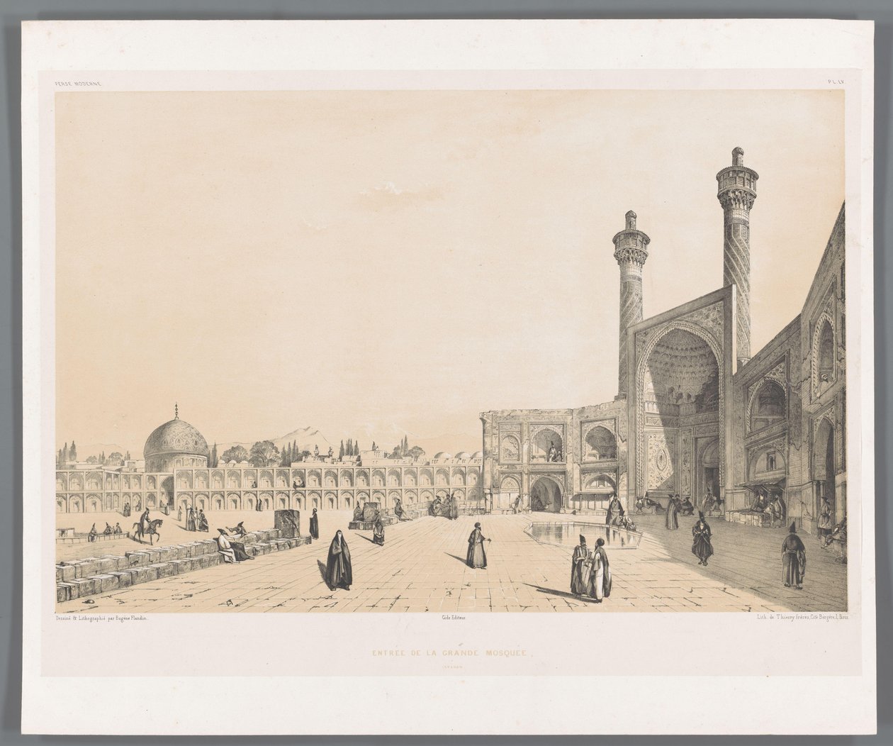 Ingången till fredagsmoskén i Isfahan Ingång till den stora moskén Ispahan (titel på objekt) Persiska landskap (serietitel) Perse modern (serietitel) av Eugene Flandin