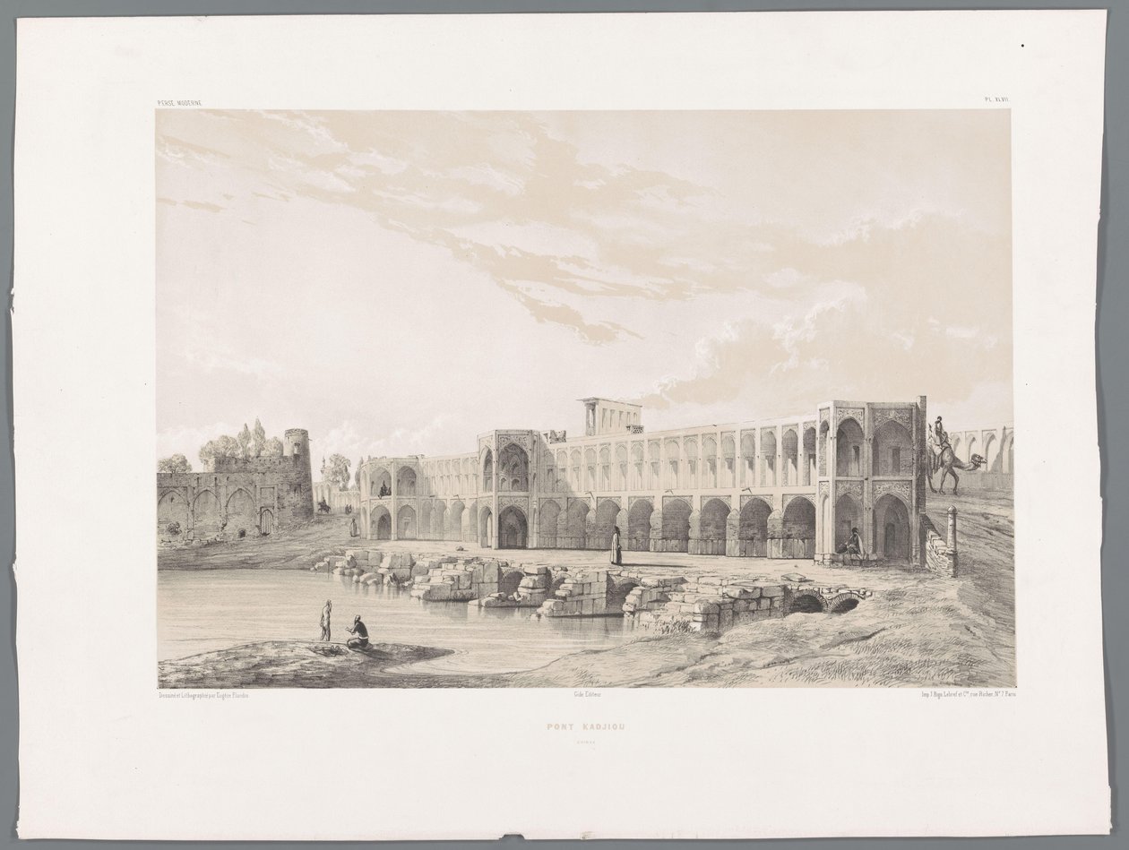 Khaju Bridge eller Pol-e Khaju i Isfahan Pont Kadjiou Chiraz (titel på objekt) Persiska landskap (serietitel) Perse modern (serietitel) av Eugene Flandin