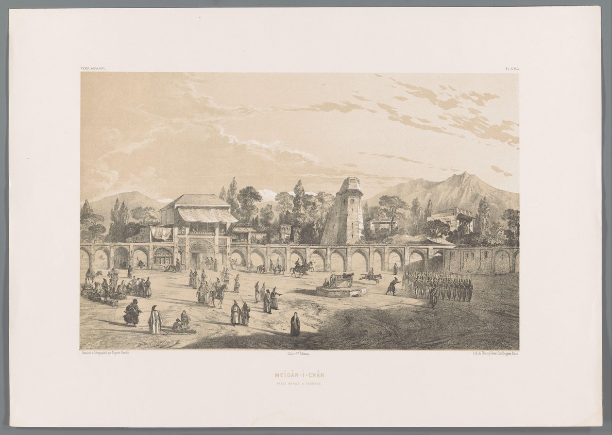 Meidan i Shah, det kungliga torget i Teheran Meïdân-i-Châh place royale a Téhéran (titel på objekt) Persiska landskap (serietitel) Perse modern (serietitel) av Eugene Flandin
