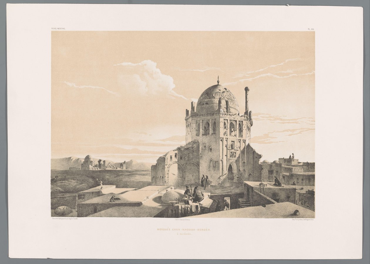 Shah Khoda-moskén i Soltaniyeh Moskén Chah-Khodah-Bendèh à Sultânyèn (titel på objektet) Persiska landskap (serietitel) Perse moderne (serietitel) av Eugene Flandin