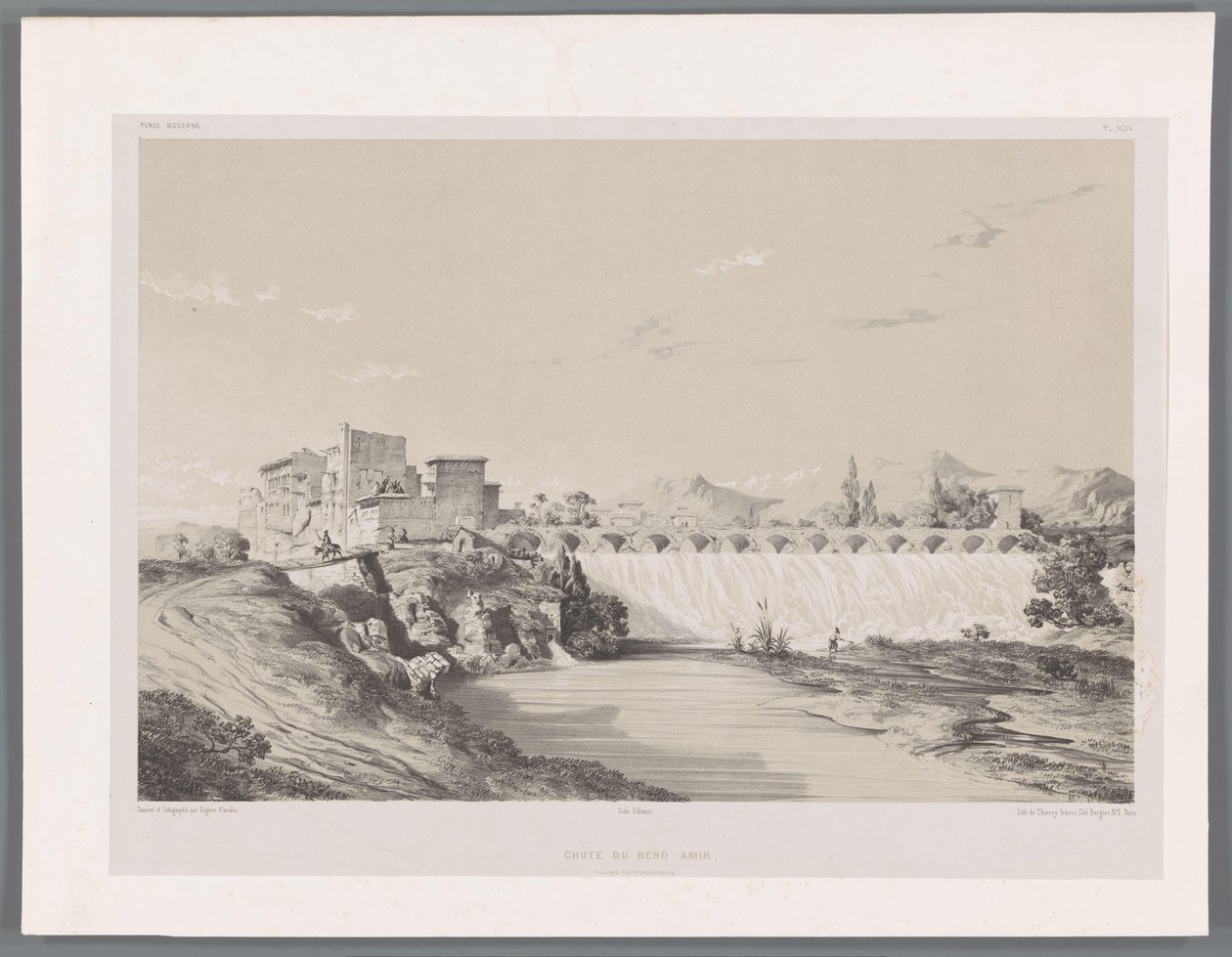 Vattenfall av Band Amir på slätten i Persepolis Chûte du Bend-Amir plaine de Persépolis (titel på objektet) Persiska landskap (serietitel) Perse modern (serietitel) av Eugene Flandin