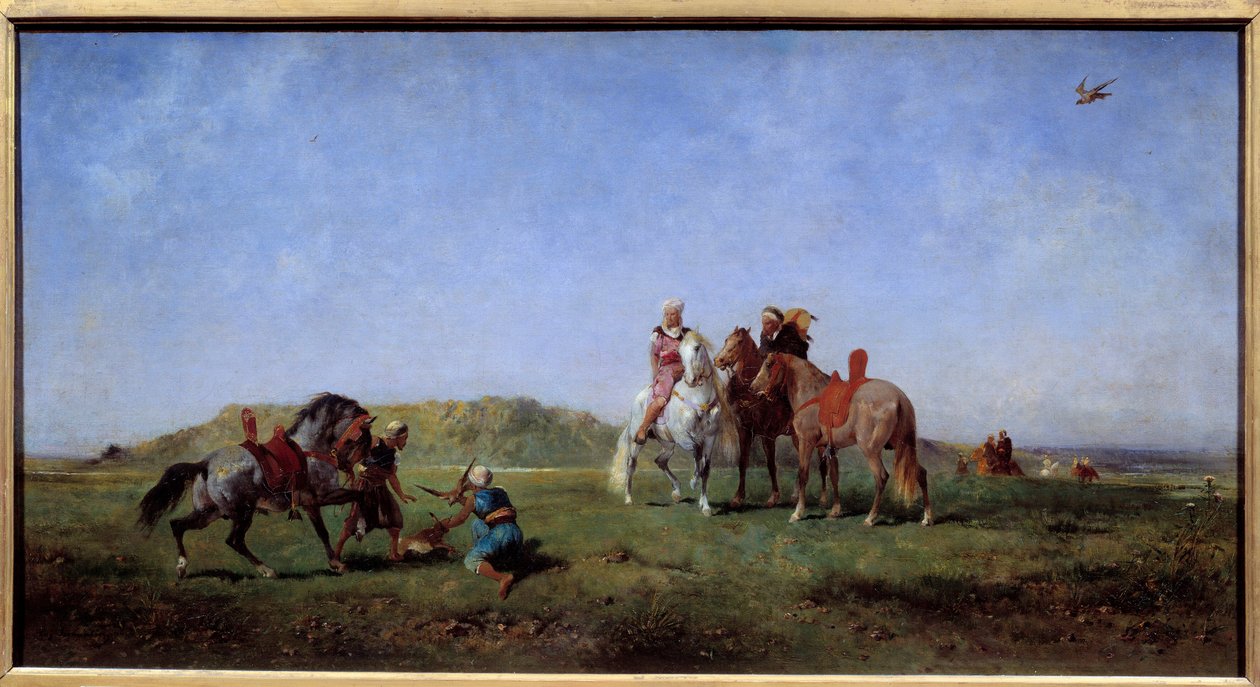 Falkjakt i Algeriet Målning av Eugene Fromentin (1820-1876) 1800-talet sön. 0,45x0,85 m av Eugène Fromentin