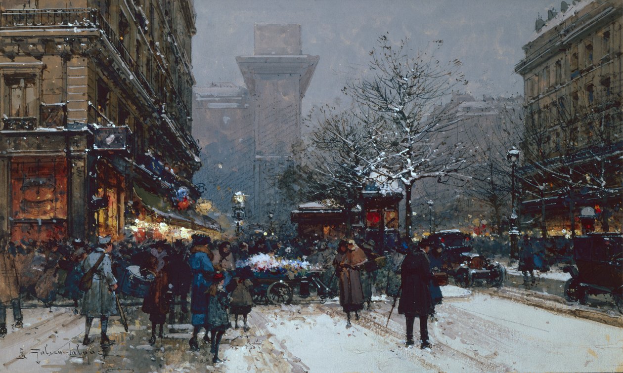 Porte St. Denis, Paris (svart krita och kroppsfärg) av Eugene Galien Laloue
