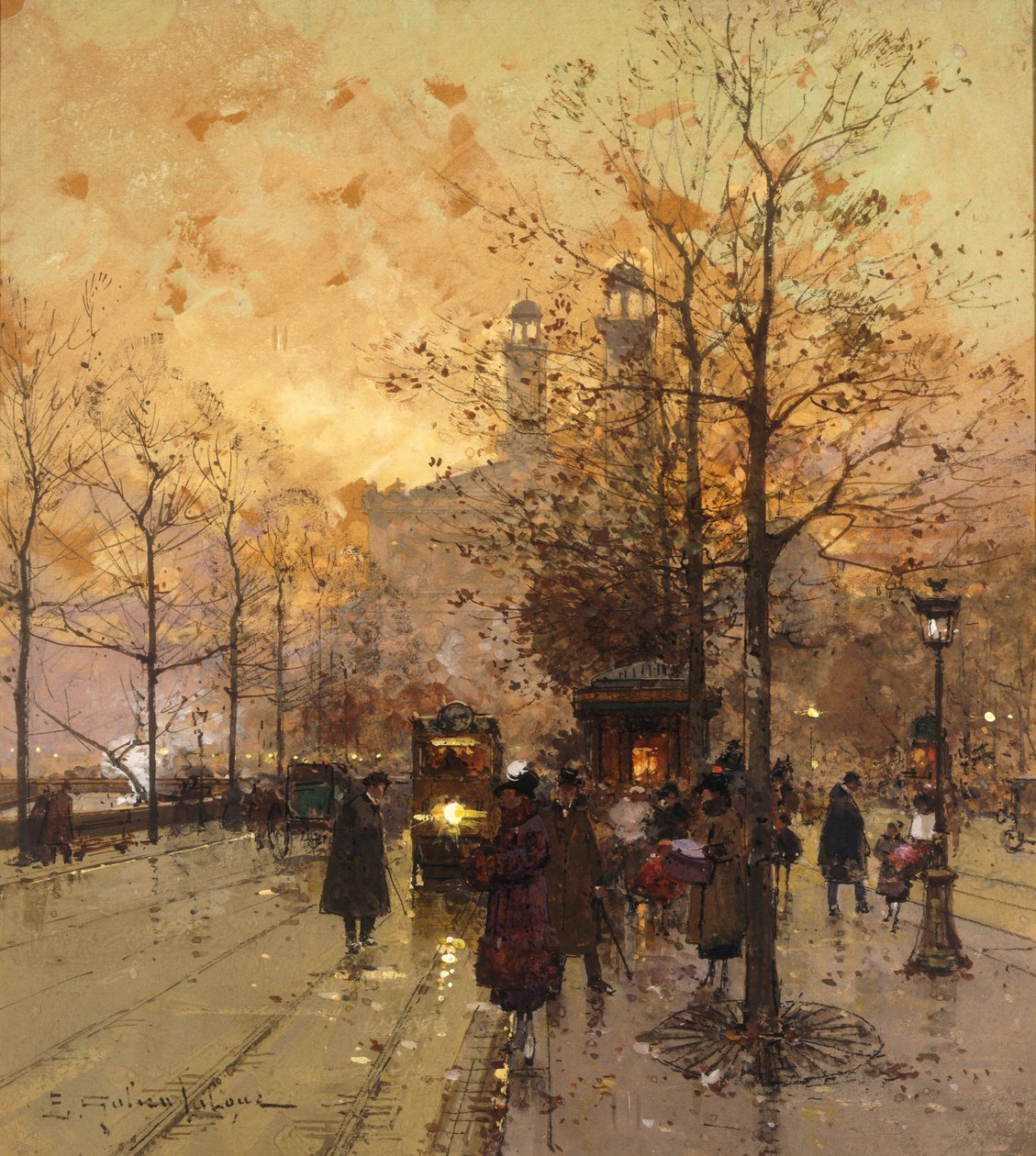 Figurer på en parisisk gata av Eugene Galien Laloue
