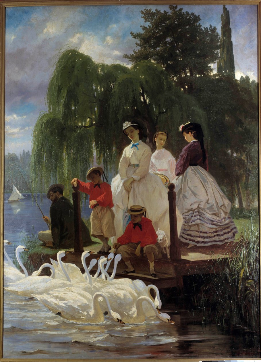 Le repas des swans Målning av Eugene Giraud (1806-1881) 1865 Paris, Dekorativ konst - Svanar eller matande svanar. Målning av Eugene Giraud (1806-1881) 1865. Arts Decoratifs Museum, Paris av Eugene Giraud