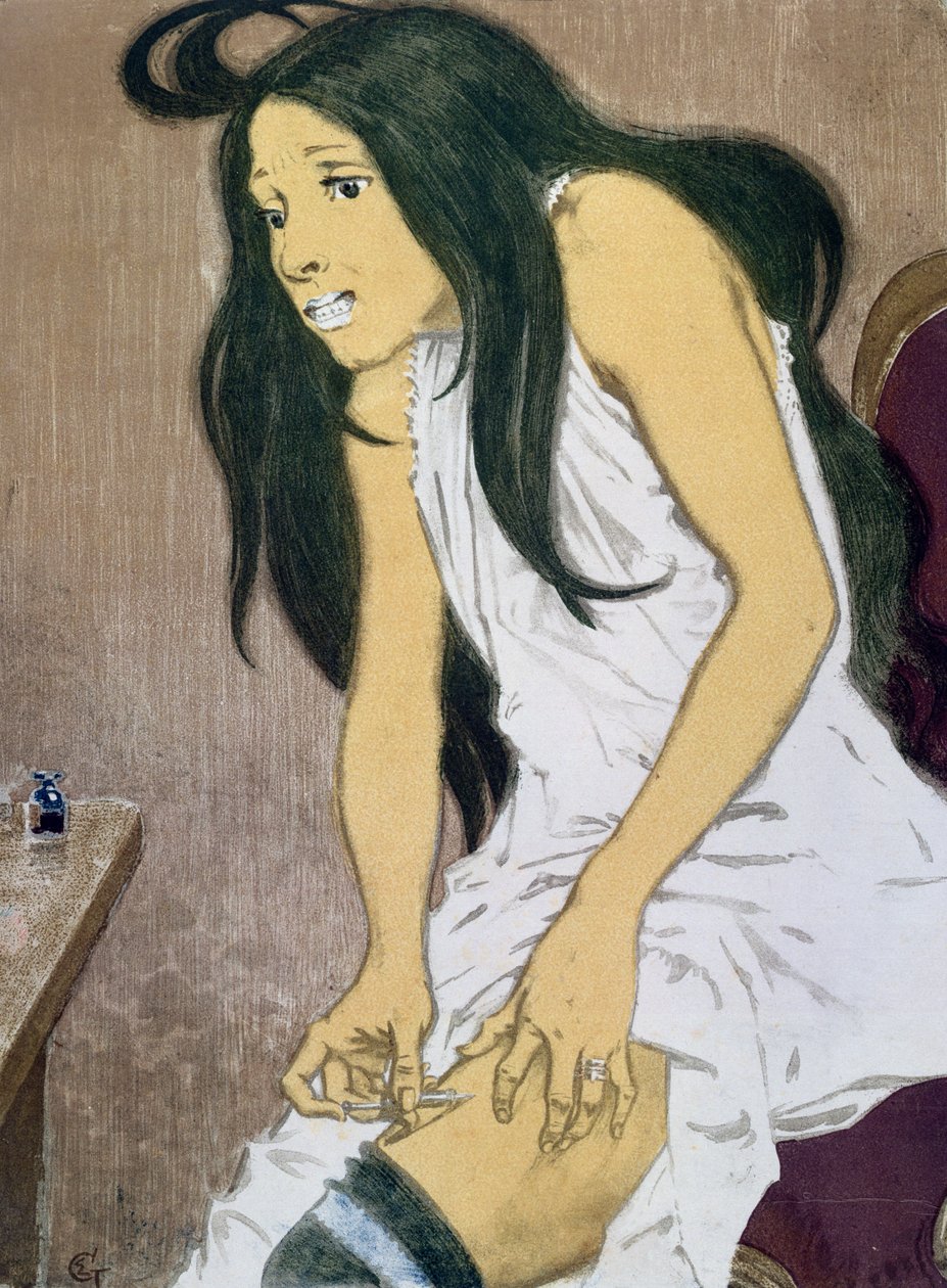 En drogmissbrukare som injicerar sig själv, tidigt 1900-tal av Eugene Grasset