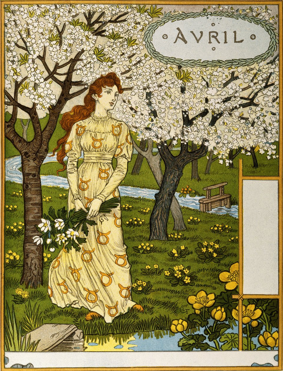 April, Illustration från konstportföljen "Månaden", 1896 av Eugene Grasset