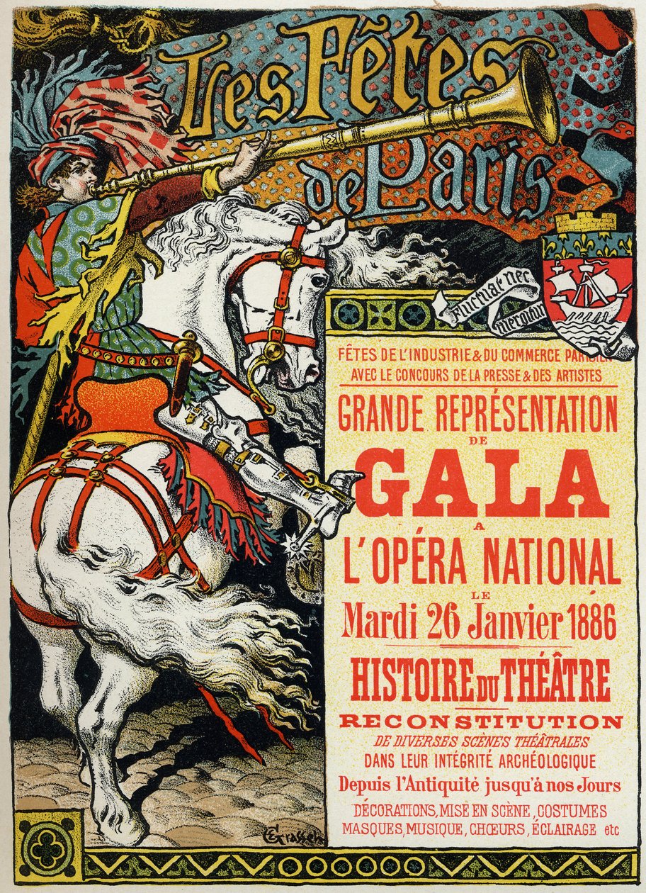 Konst. Underhållning. Paris fester. Bal på Opera de Paris. affisch av Eugene Grasset, Frankrike av Eugene Grasset