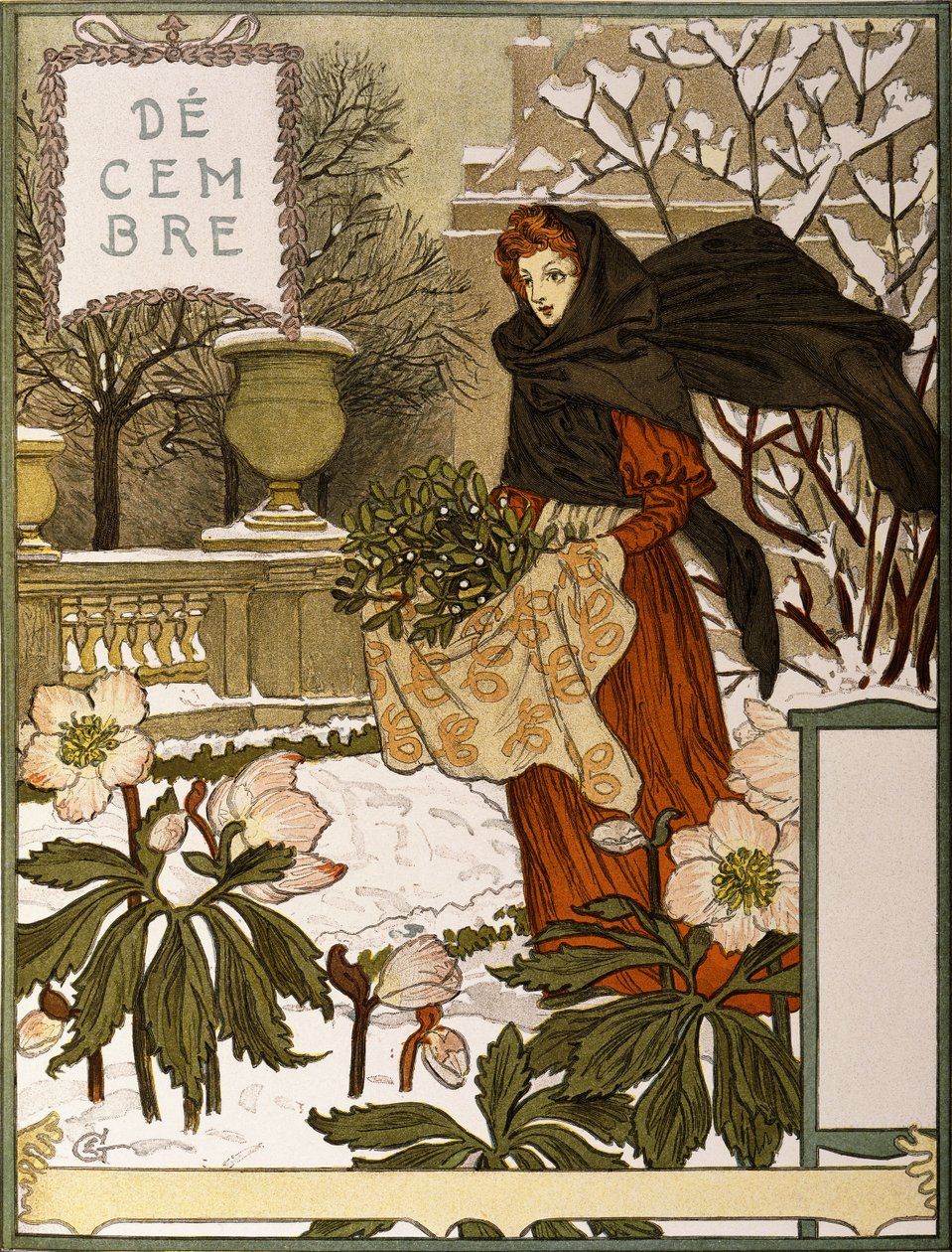December, Illustration från konstportföljen "Le Mois", 1896 av Eugene Grasset