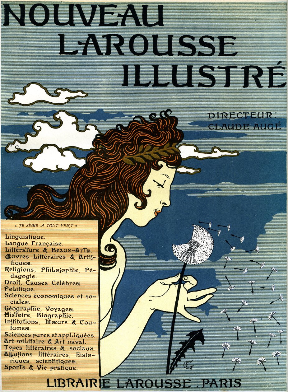 Första sidan av Nouveau Larousse illustrious (ordbok i sju volymer publicerad mellan 1897 och 1904 (gravyr) av Eugene Grasset