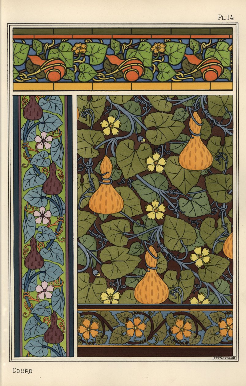 Kalebass i tapeter, målat glas och tygmönster av Eugene Grasset