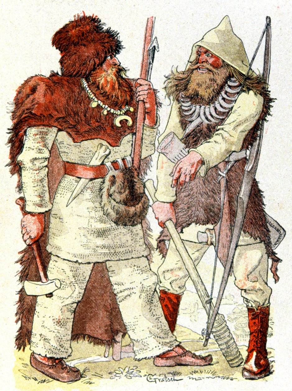 Män i stenåldern, ca 1900 (illustration) av Eugene Grasset