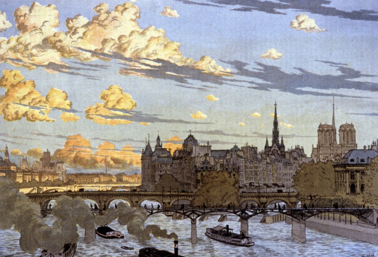 Ile de la Cite sett från Louvren-bron av Eugene Grasset