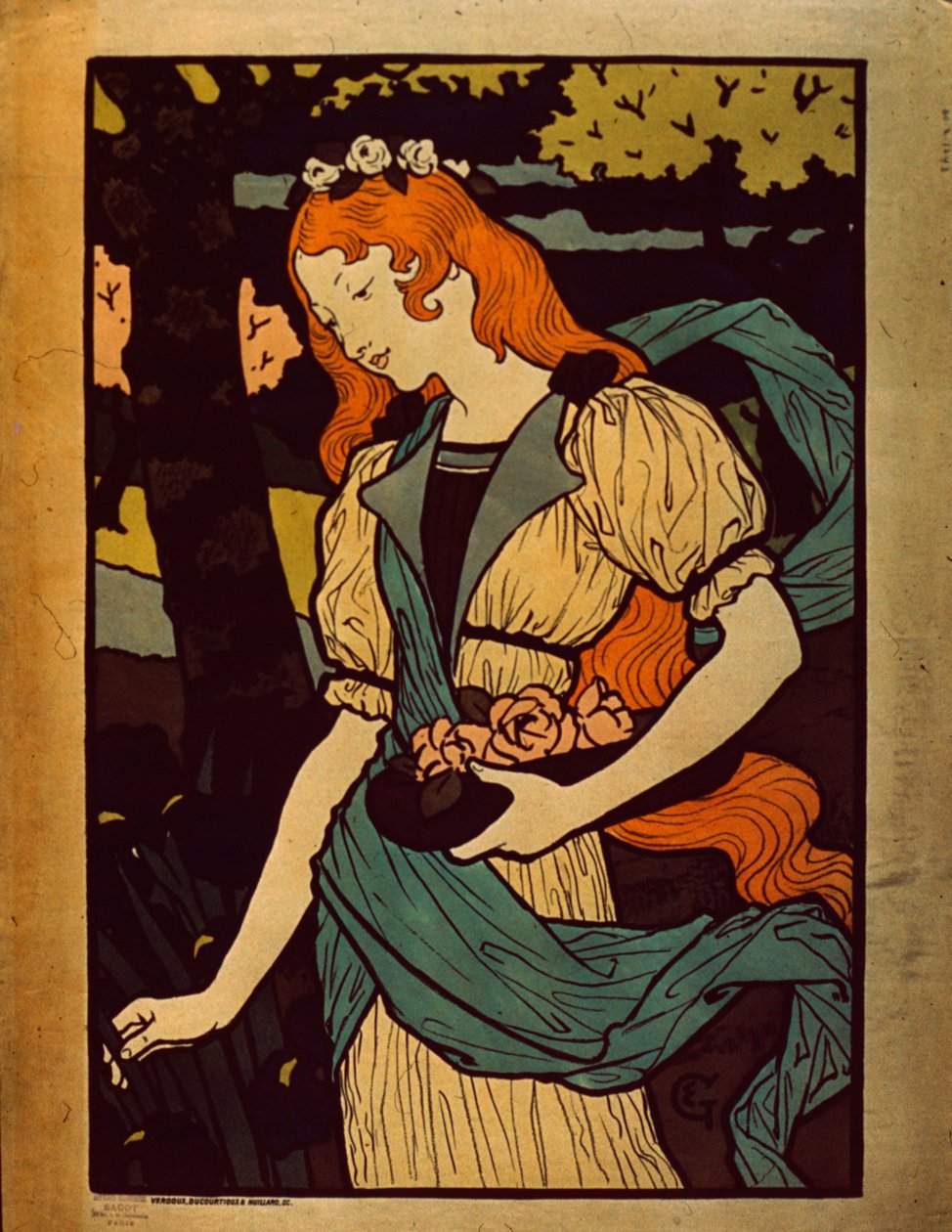 Kvinna som plockar blommor, 1917 av Eugene Grasset