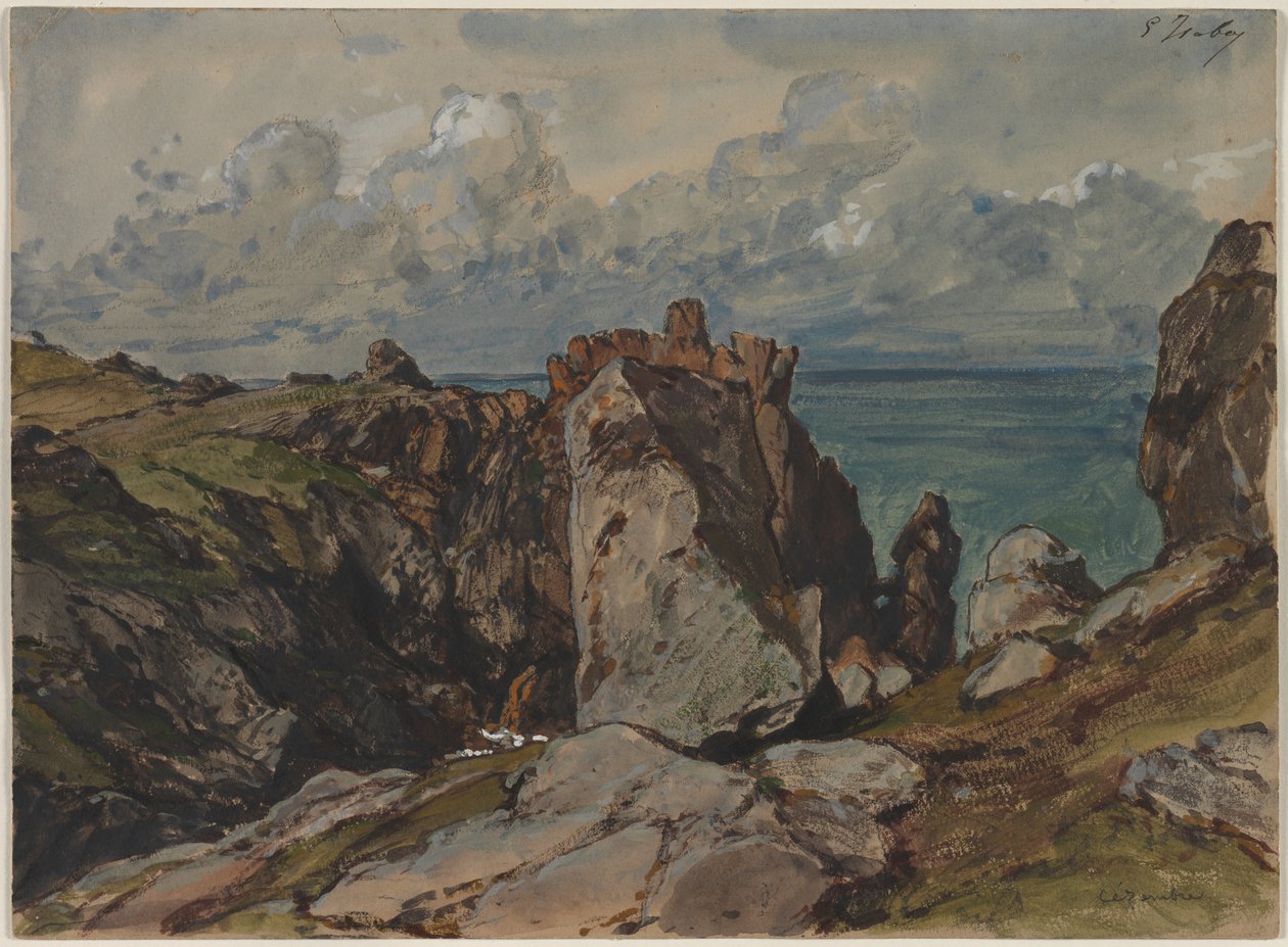Klipporna vid havet vid Cézembre, Bretagne, ca. 1830. av Eugene Isabey