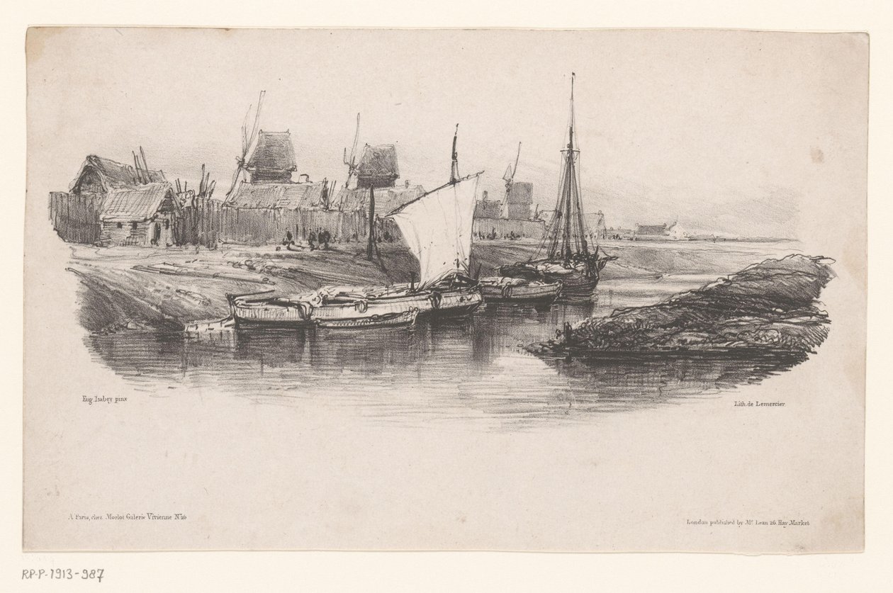 Hamn med båtar och väderkvarnar Gå ombord på kanalen Memories of Eugène Isabey (serietitel) Souvenirs d