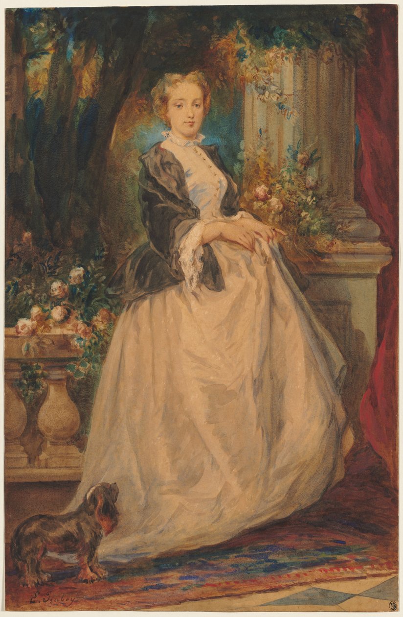 Porträtt av Madame Thomas född Camille Boucher. av Eugene Isabey