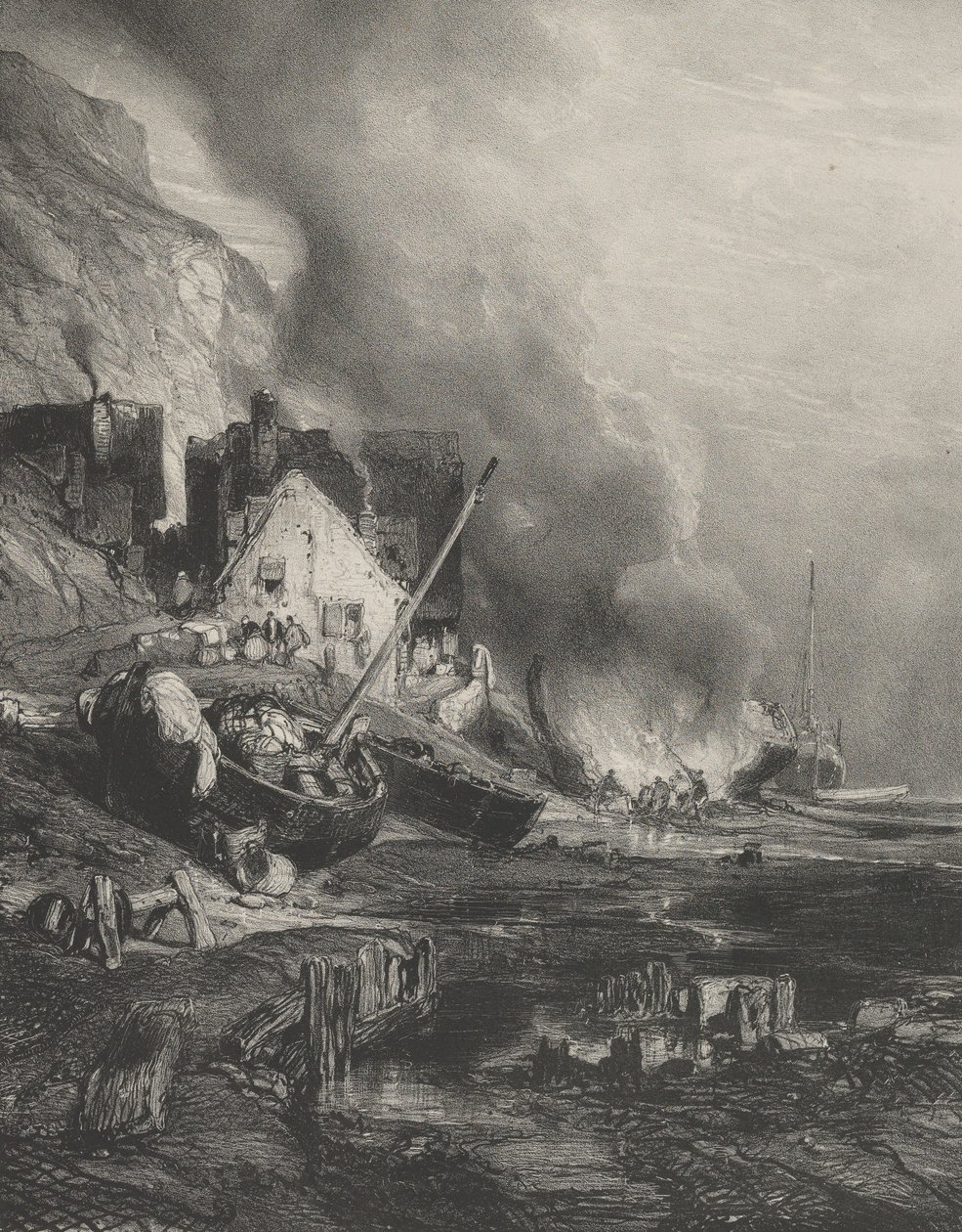 Ombyggnad av ett fartyg vid lågvatten, 1833. av Eugene Isabey