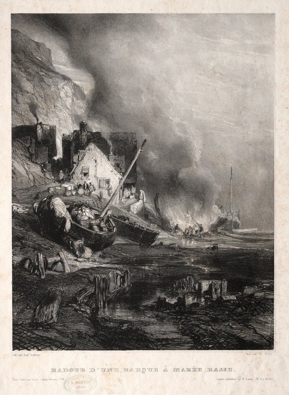 Six Marines: Ombyggnad av en båt vid lågvatten, 1833. av Eugene Isabey